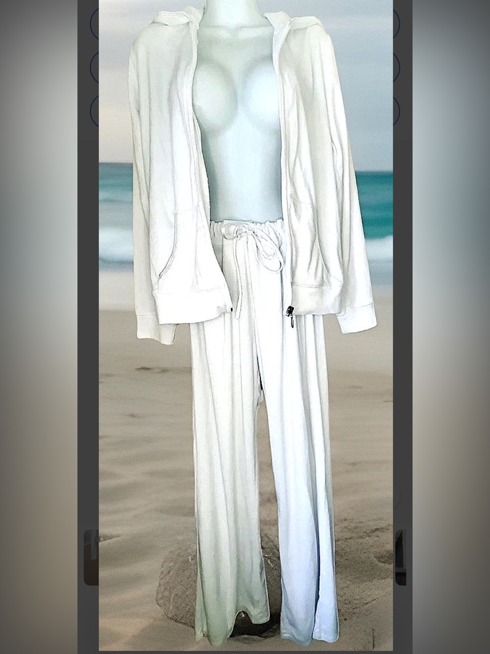 🐚BCBG🐚 FRENCH TERRY SATIN TRIM EMBROIDERED LOGO ON HOODIE POCKET+WIDE LEG PANTS